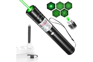 IVVTRYI Long Range High Power Tactical Green Beam Flashlight Laser Pointer rechargeableUSB Laser Pointer Cat Toys with Star Cap Adjustable Focus for Teaching Outdoor Hunting