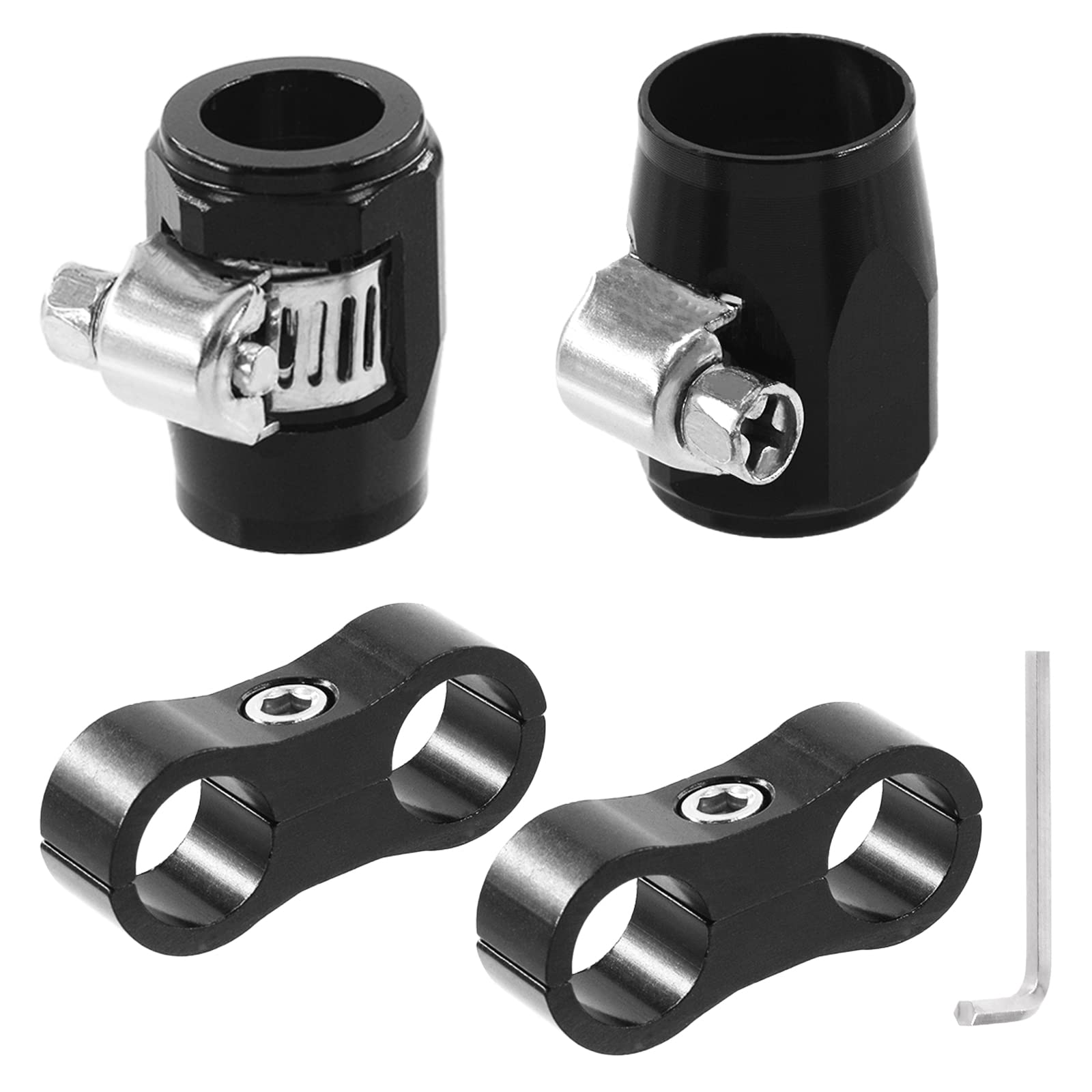 Swpeet 5Pcs 8AN Rubber Hose Connector with Pipe Clamps and Hose Separator Clamp Assortment Kit, Including Wrench and Hose Finisher with Screw Band Clamp Fuel line Hose Fitting Adapter for 1/2 Hose