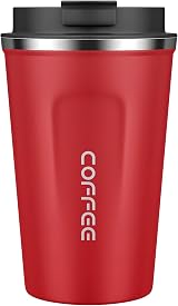 MOMSIV 380ml Stainless Steel Coffee Cup with Leak-Proof Lid Red