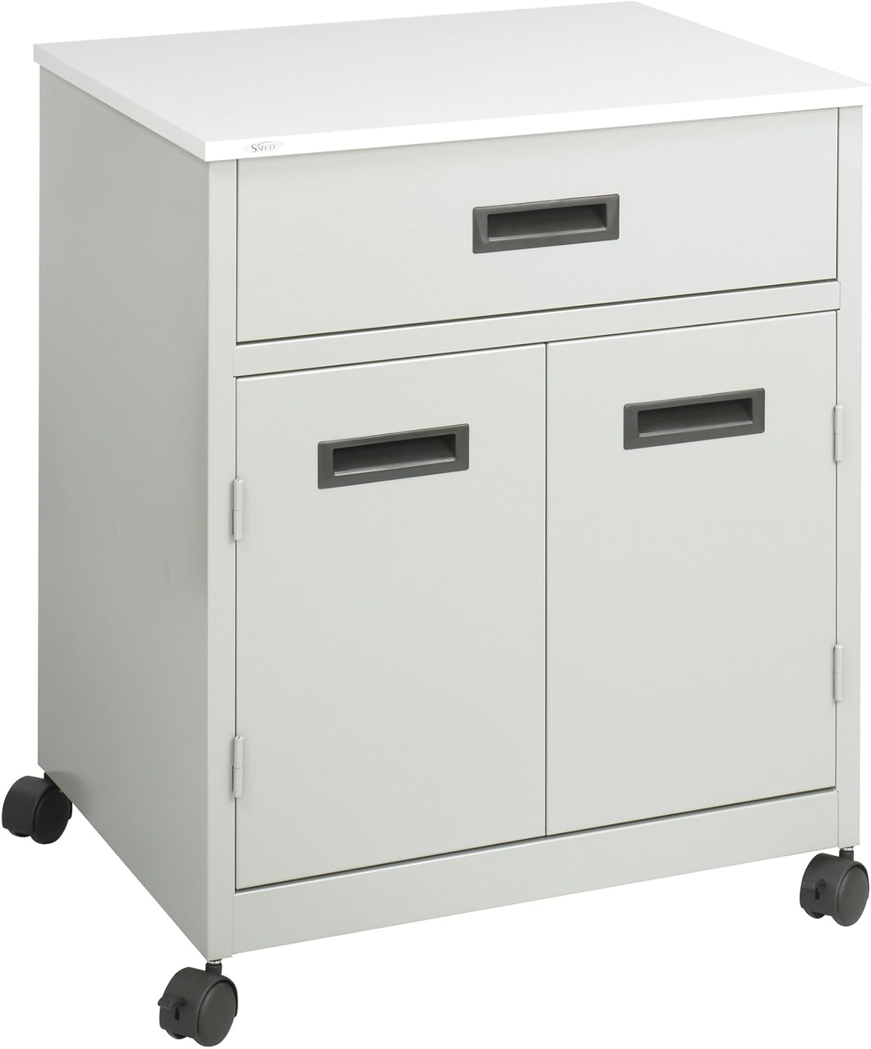 Safco Products Steel Machine Stand with Double Doors and Drawer, Gray: Furniture & Decor