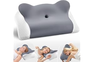 FAIORD Cervical Neck Pillow for Sleeping, Ergonomic Side Sleeper Pillow for Neck Support, Memory Foam Pillows for Back Stomach Sleepers, Orthopedic Contour Pillows with Cooling Pillowcase (Dark Grey)
