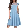 Flypigs Girls Dresses Summer Formal Party Wedding Ruffle Sleeve Mesh A Line Dress with Pockets
