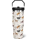 30 oz Horse Tumbler with Handle and Flip Straw, Vacuum Insulated Water Bottle Stainless Steel, Leak Proof Travel Coffee Mug Gifts for Horse Lover, Funny Cup for Home Gym Office Car Outdoors Sports