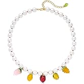 FILMOON Y2K Pearl Necklace for Women Cute Colorful Fruit Charm Necklace 10mm Pearls Statement Jewelry