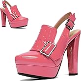 SHODENSE Women Vintage Platform Chunky High Heels Pumps Shoes Round Closed Toe Platform Loafers Ankle Strap Block Heel Slingback Summer Sandals Backless Buckle Loafer Ladies Sexy Chic Party 4-11 M US