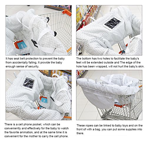 Winthome Grocery Shopping Cart Baby Seat Cover, shopping cart cover, folding shopping cart cover, Restaurant High Chair Holder for Boys, Girls, Infants, Toddler(White) - Thumbnail 2