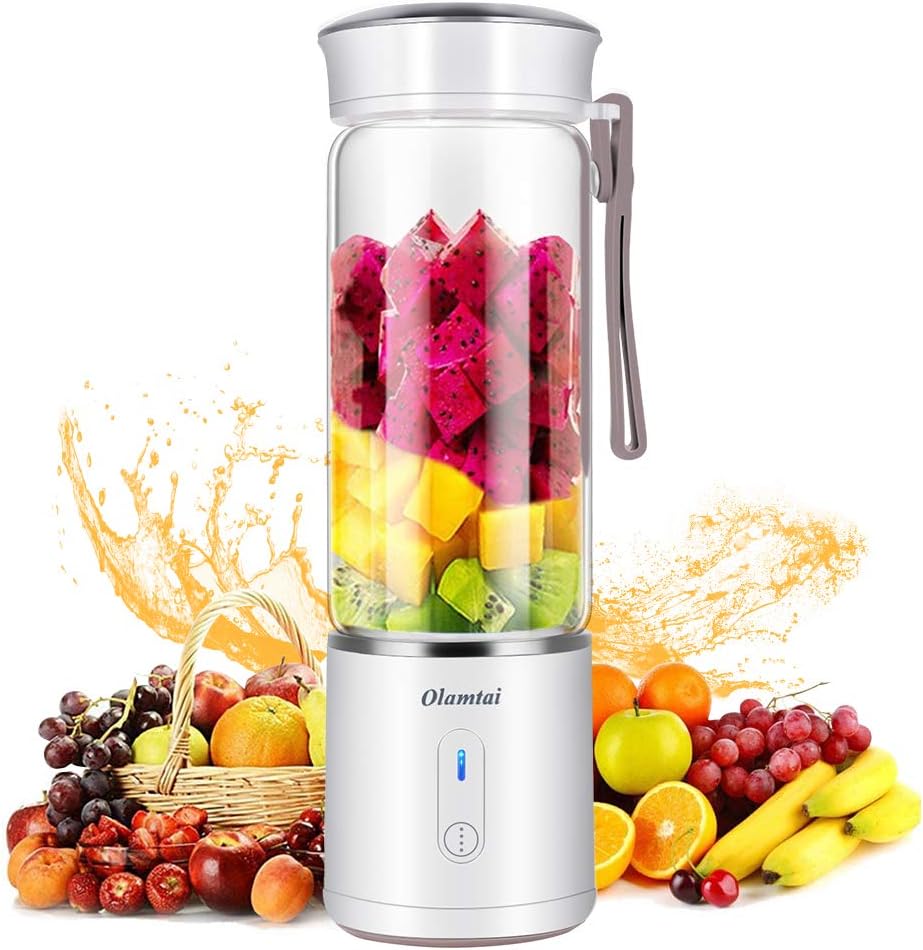 Portable Blender, Personal Size USB Rechargeable Juicer Cup, Mini Blender Small Juice 500ml Mixer 6 Blades Portable Juicer for Shakes, Smoothies, Home, Travel & Gym (white)