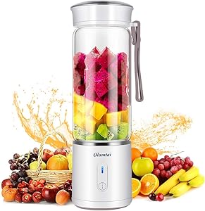 Portable Blender, Personal Size USB Rechargeable Juicer Cup, Mini Blender Small Juice 500ml Mixer 6 Blades Portable Juicer for Shakes, Smoothies, Home, Travel & Gym (white)