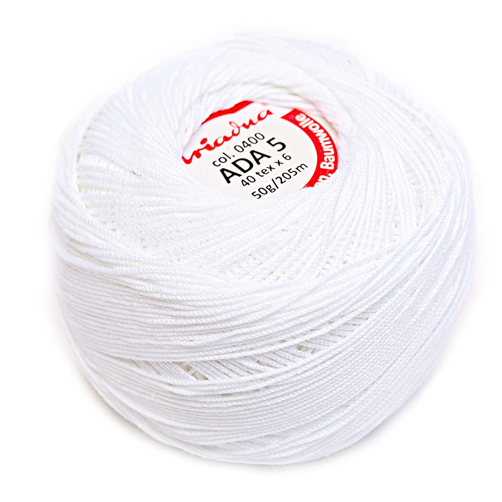Earth Colors Cotton Crochet Yarn 224yd/205m Fine Thread Size 5 Double Mercerized 1.76oz/50g (White 0400)