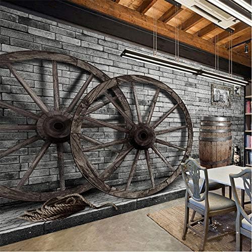 ヨーロピアンスタイルのレトロな木製の車輪3d壁画壁紙カフェバーレストラン人格装飾