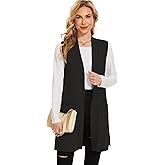 Moss Rose Long Vest for Women Sleeveless Lightweight Open Front Cardigans Ribbed Knit Outwear with Pockets