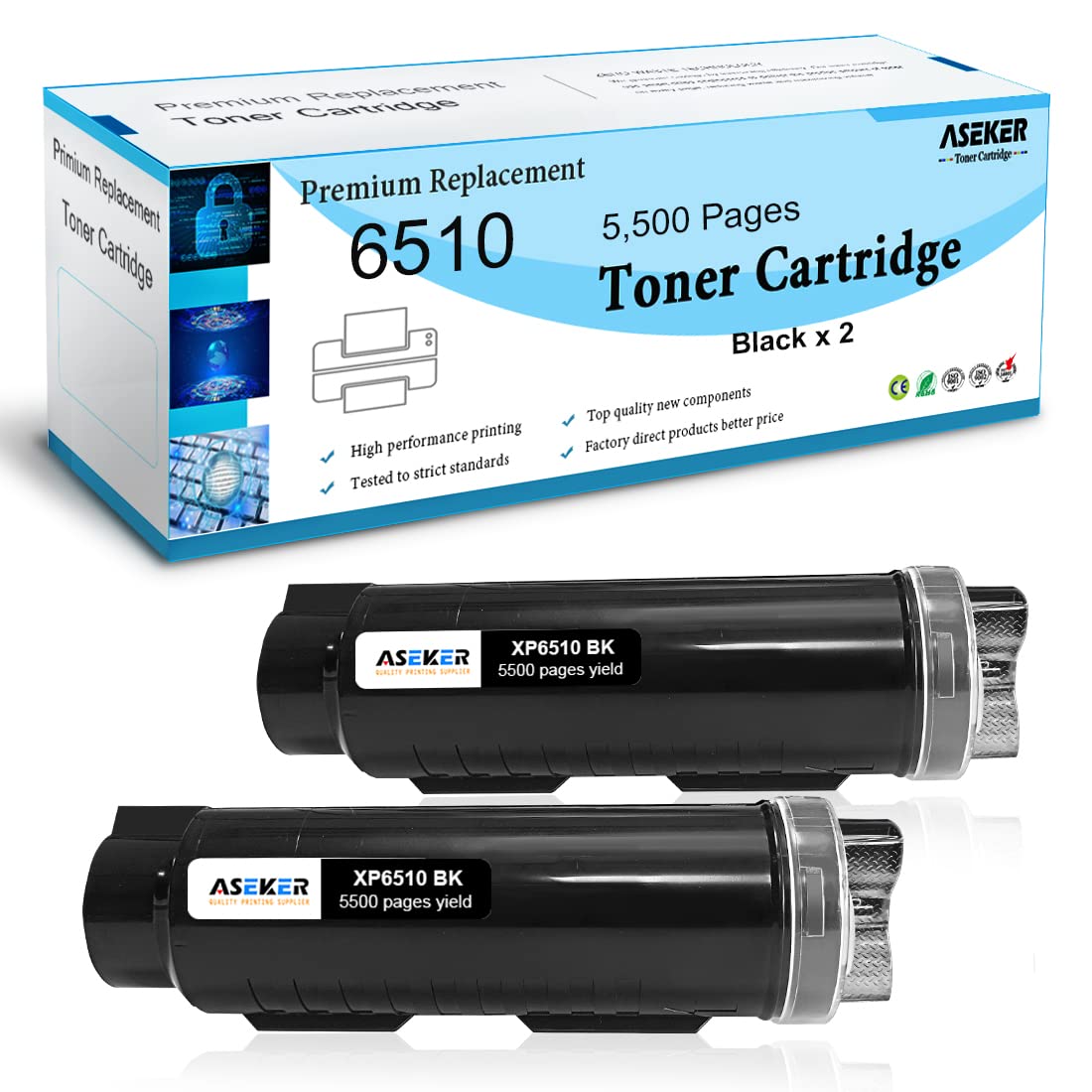 2 Black Compatible 6515 6510 Toner Cartridge 5500 Pages for Xerox WorkCentre 6515 6515DN 6515DNI 6515DNM 6515N Phaser 6510 6510DN 6510DNI 6510DNM 6510N Printers 106R03480 (2BK)