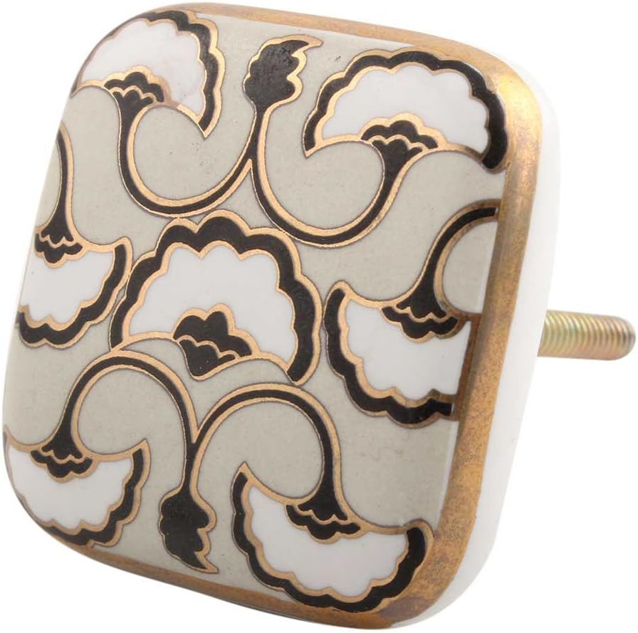 Indian-Shelf Handmade 1.75 Inch Ceramic Black Sea Shell Square Drawer/Dresser Knobs (Multicolor, 2-Piece)