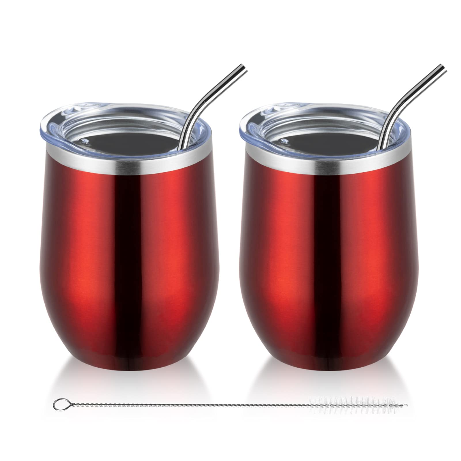 TUMZAK 12oz/ 2 Pack Stainless Steel Wine Tumbler with Lid & Straw, Double Wall Vacuum Insulated Wine Cup for Coffee Wine Cocktails, Great Wine Glass Keep Drink Cold or Hot(Burgundy, 2 Pack)