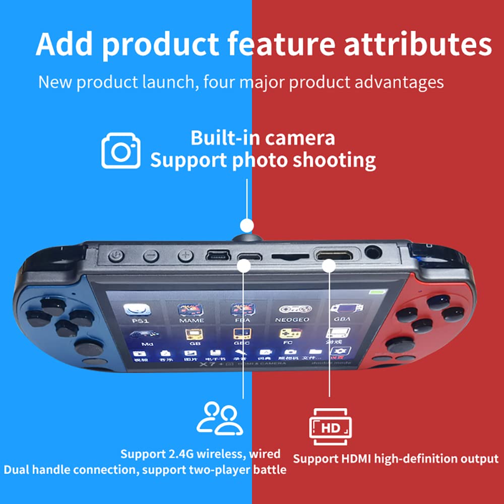 DREAMHAX X7 Plus Handheld Game Console , Preload 10000 Games Portable Video Games Support HDMI Output & Double Player Classic Arcade Retro Game Player (4.3