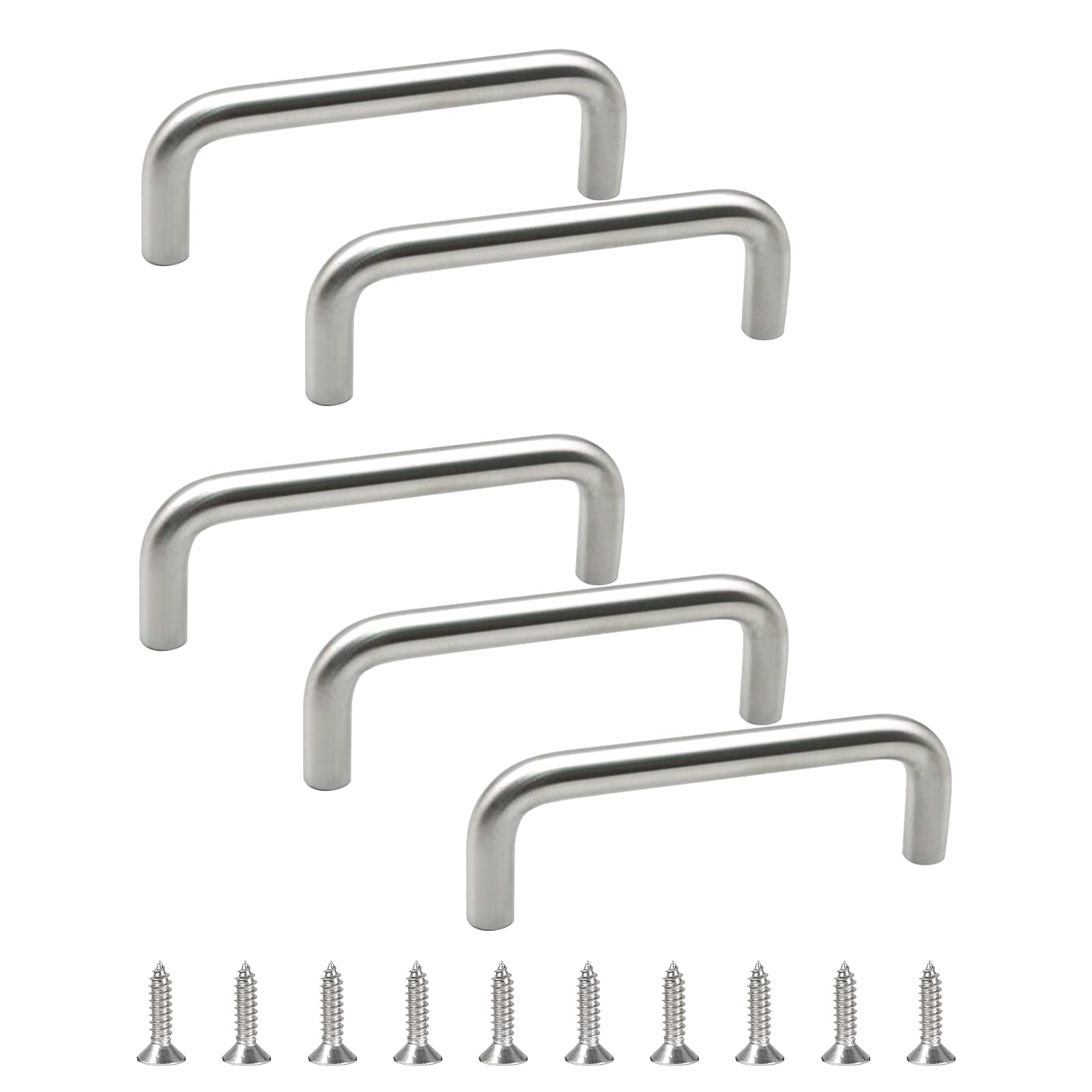 MOROBOR Stainless Steel Solid Round Handle, 100 mm Hole Centers U-Shaped Cabinet Hardware Pull for Bedroom Bathroom Kitchen Cabinets Door- 5 Pack/Brushed Silver — image 1