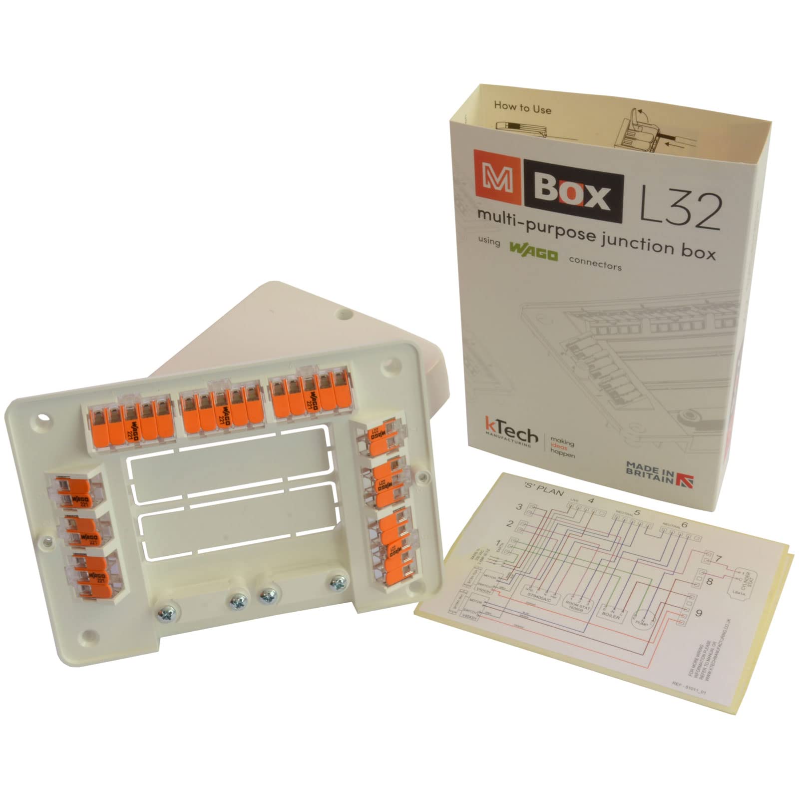 WAGO WAGOBOX L32 Wiring Centre Junction Box, Suitable for WAGO 221 Series, for Multicore Cables, max. 4 mm² Connectors, up to 25 Amp, 450 Volt, 207-3309, White, Pack of 1