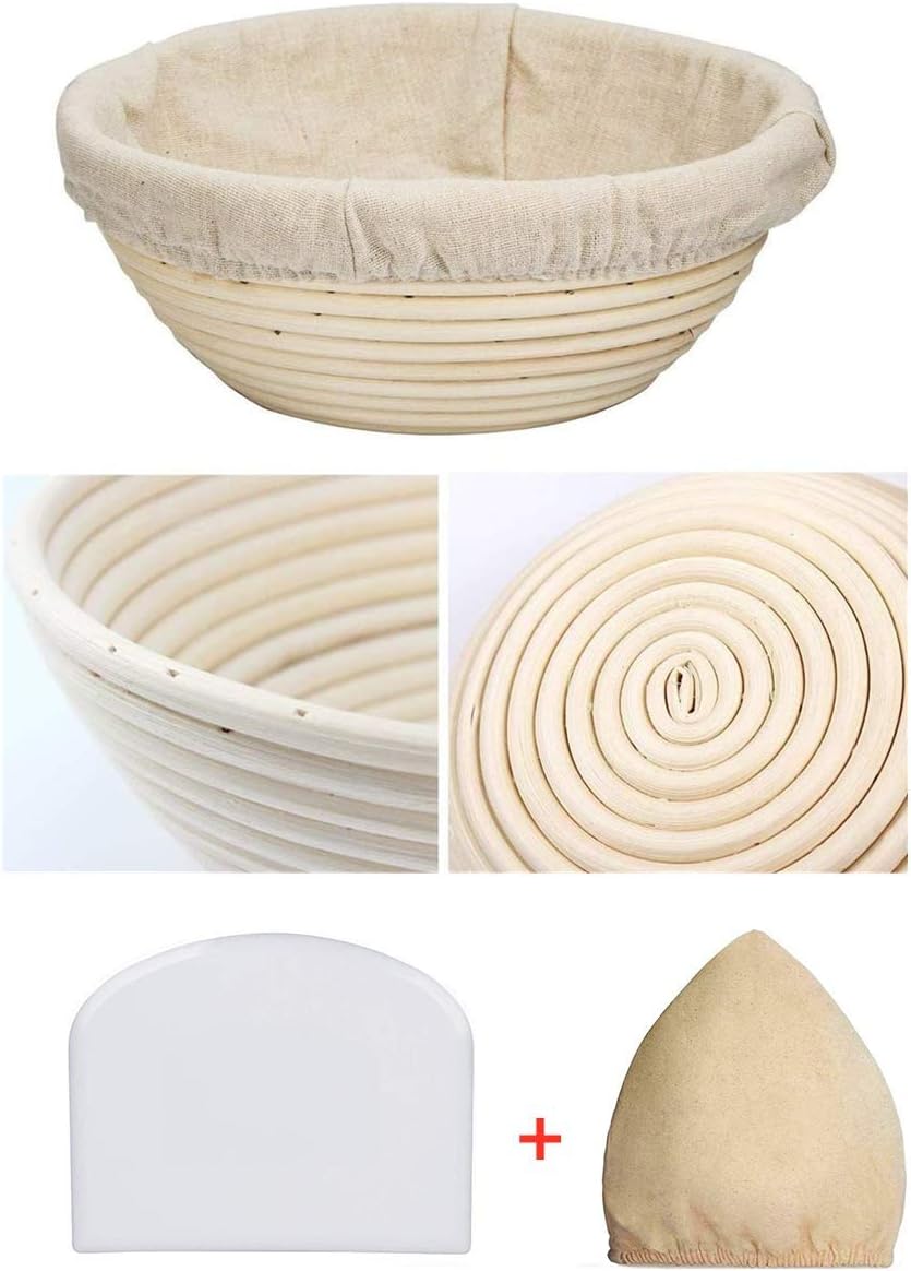 9 Inch Bread Proofing Basket Bread Baking Tools for Home Baker Bread Lame Dough Scraper Proofing Cloth Liner Baking Dough Bowl Food Storage Basket Scraper Tool (9", Basket Round)