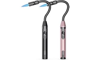 TOPKAY Torch Lighters, Lighters for Candles, Butane Refillable Windproof Torch Lighters, Long Flexible Neck Utility Lighters for Fireplace BBQ Grill Campfire Pilot Lights, 2 Pack (Without Butane)