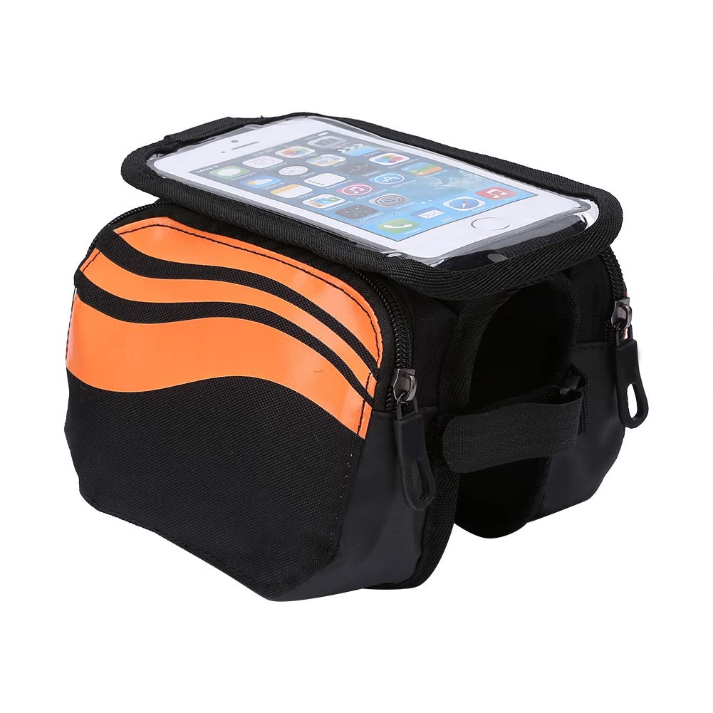 Bike Frame Bag Phone Mount Waterproof Cycling Front Top Tube Pouch Frame Phone Holder Bag Crossbar Storage Bag(Orange)