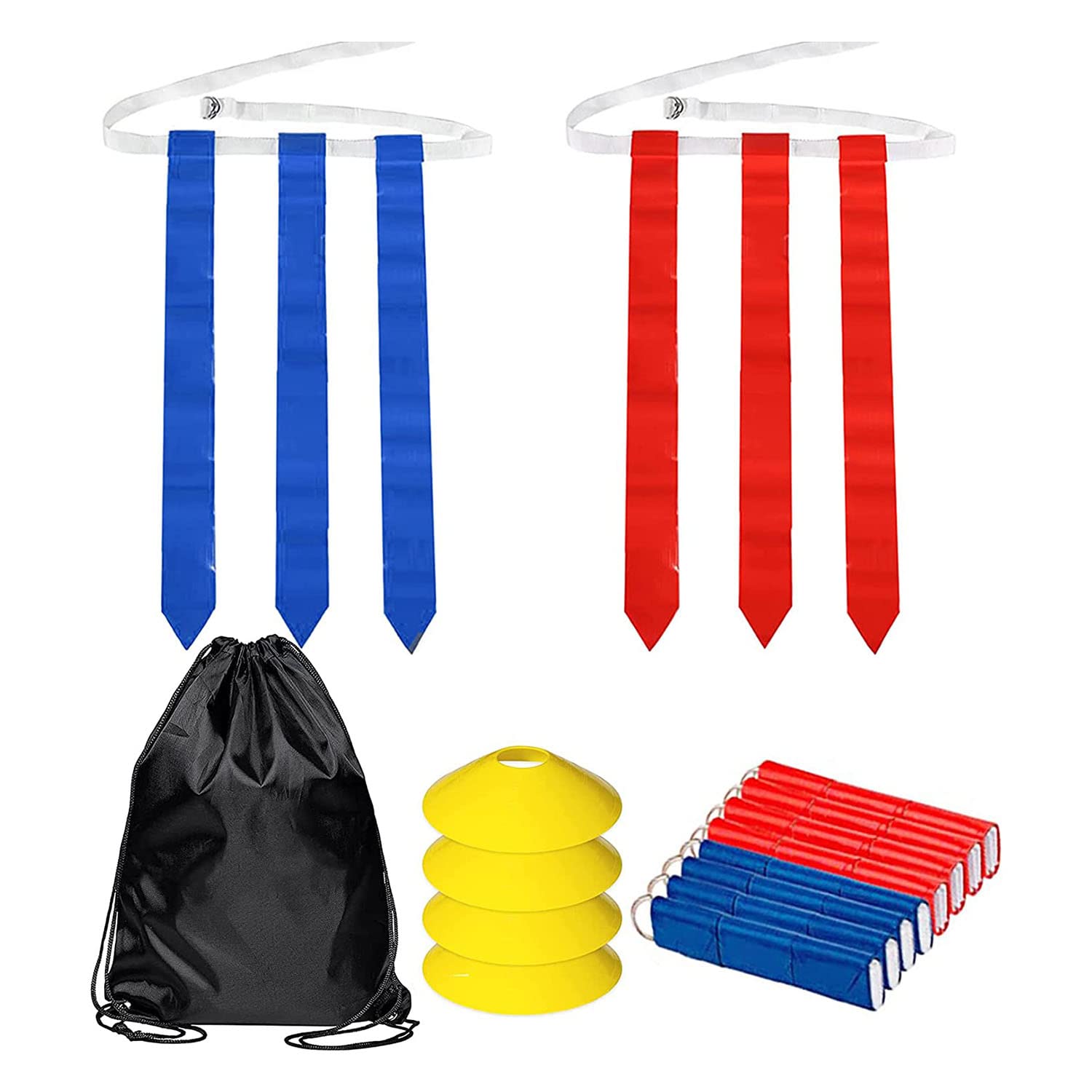 Tyuooker Flag Football Set-14Pcs Belts with 42 Flags(21 Red and 21 Blue Flags) Touchdown Training Flag Belts Non-Contact Match Play Flag Belts