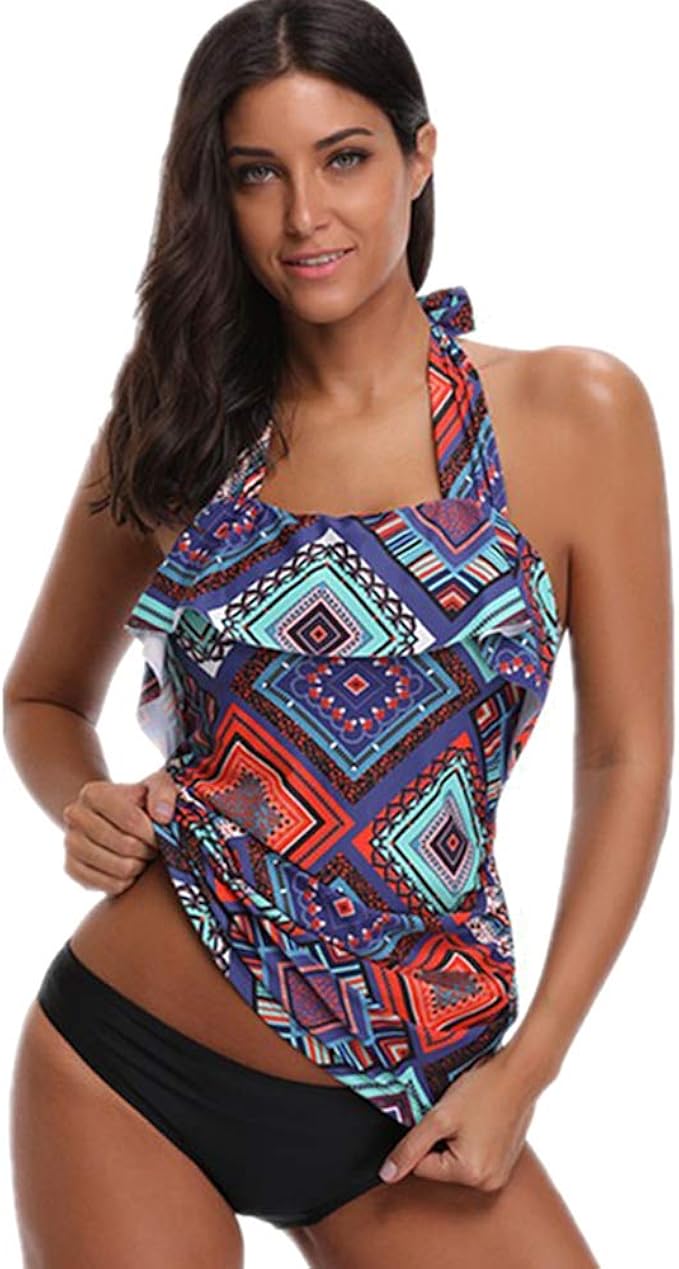 KINLOU Tankini Conjunto de Traje de Baño de Tankini de Impresión