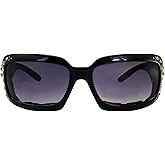 Rodeo Queen Motorcycle Womens Sunglasses Gloss Black Frame with Bling Rhinestones & Smoke Gradient Lens