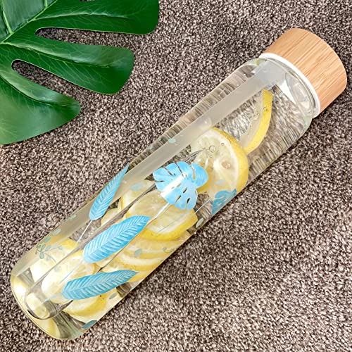 Ferexer Glass Water Bottle Glass Bottle 1 Litre/600 ML (1 Litre, Blue Leaf)