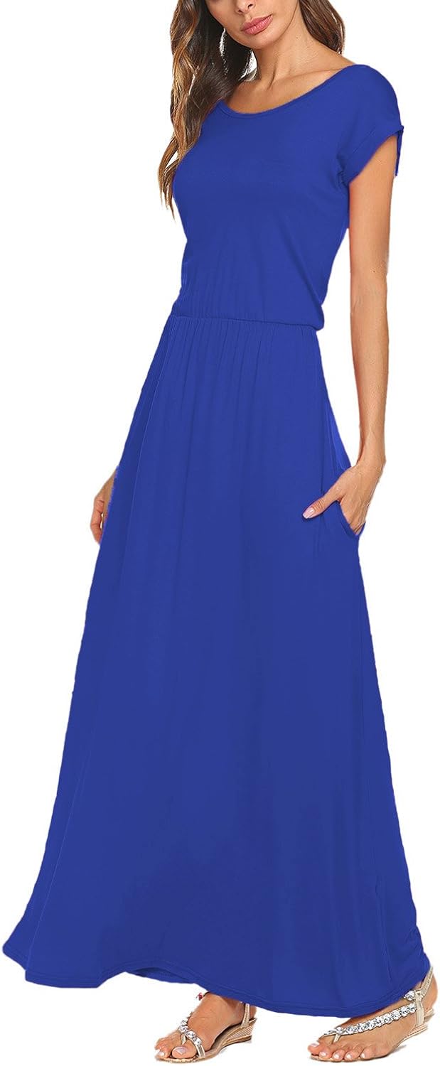 blue short sleeve maxi dress