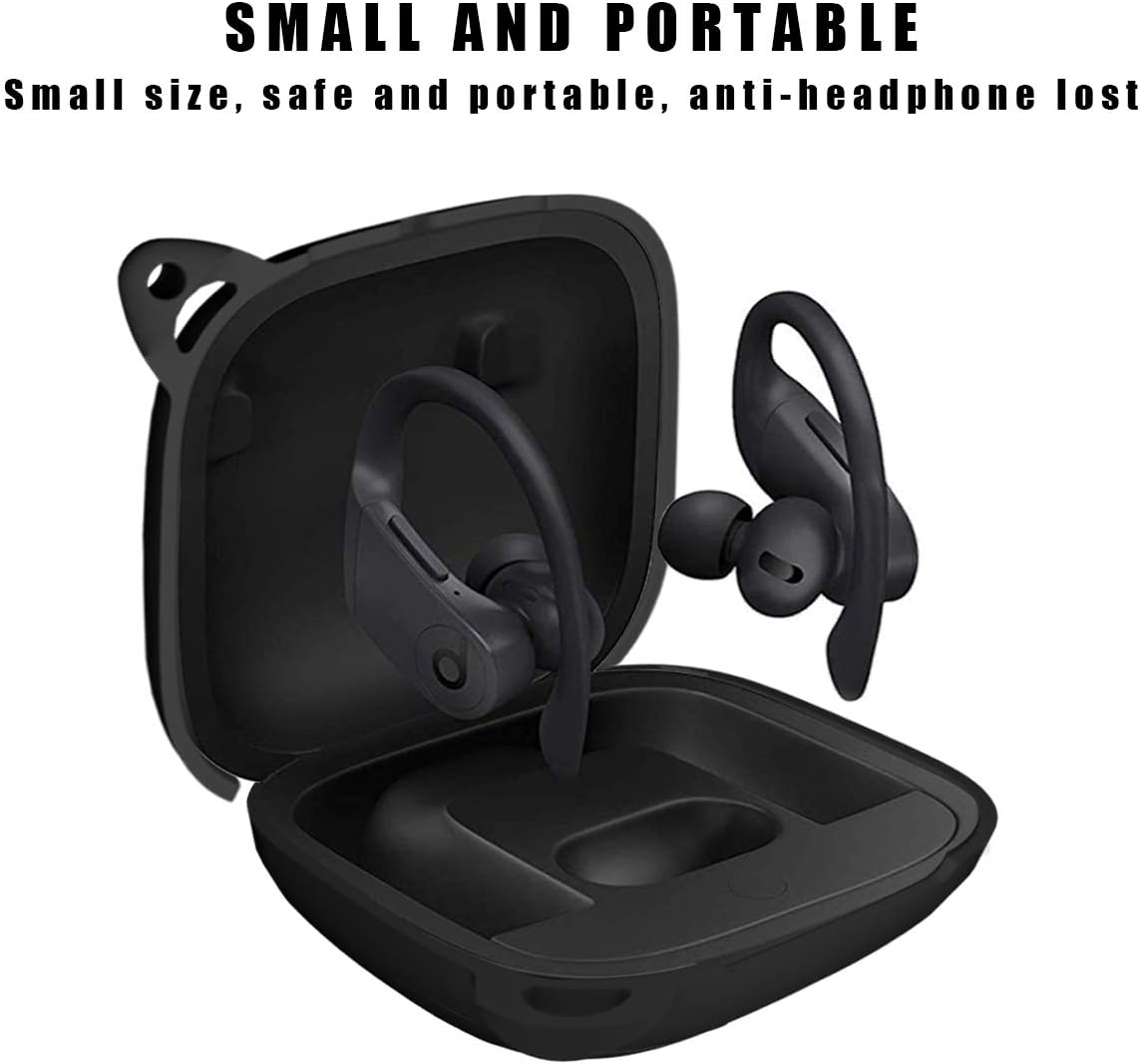 Diman Case for Powerbeats Pro, Waterproof Portable Shockproof Silicone Case with Carabiner, Black