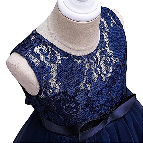 ZAH Girl Dress Kids Ruffles Lace Party Wedding Dresses(Navy Blue,9-10Y) - Thumbnail 4