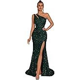 Evening Gowns Formal Dresses for Women Cocktail Party Sequin Tulle Sexy One Shoulder Floor Length Prom Wedding Guest Dress