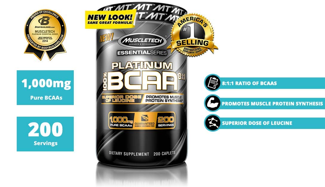 MuscleTech Platinum BCAA Pill, 811 BCAA Formula, 1000mg of BCAA per