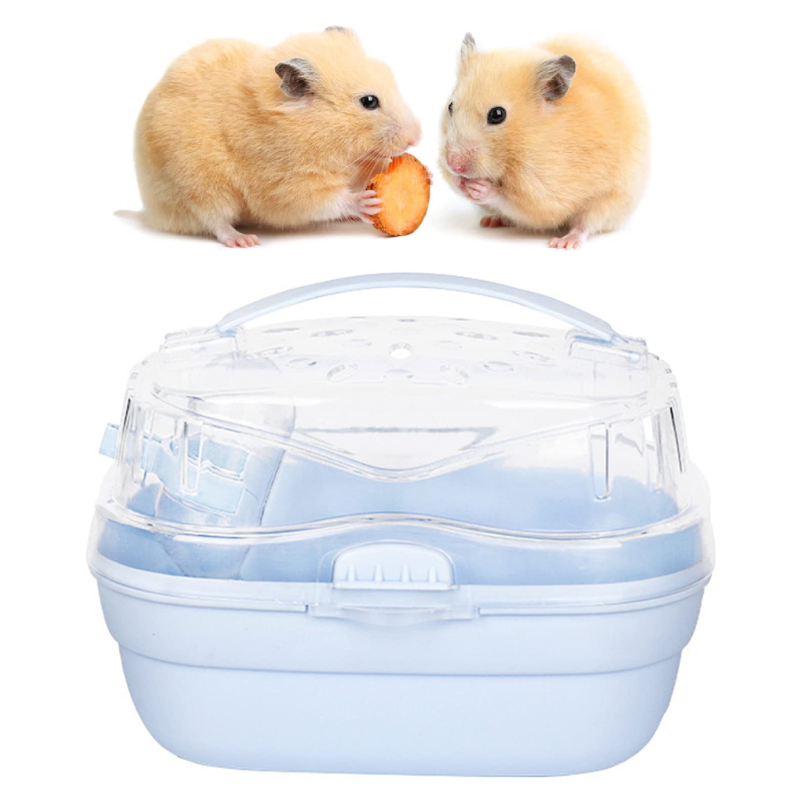 Pssopp Hamster Carrier Cage,Portable Hamster Carry Case Small Animal Carry Case for Outdoor Travel (Cream Blue)