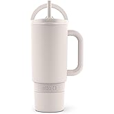 Ello Port 30oz Tumbler with Carry Loop & Integrated Handle | Vacuum Insulated Stainless Steel Reusable Water Bottle Travel Mug | Leak Proof Lid | Flexible Straw | BPA-Free | Dishwasher Safe | Cream