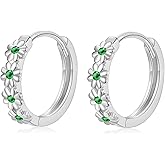 Small Hoop Earrings for Women |925 Sterling Silver Post 10mm Flower Cluster Huggie Hoop Earrings, Hypoallergenic Cartilage Piercing Hoops Jewelry