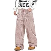 DFGIGT Mens Hip Hop Baggy Jeans Y2k Stylish Patch Embroidery Wide Leg Jeans Casual Skater Loose Fit Denim Pants