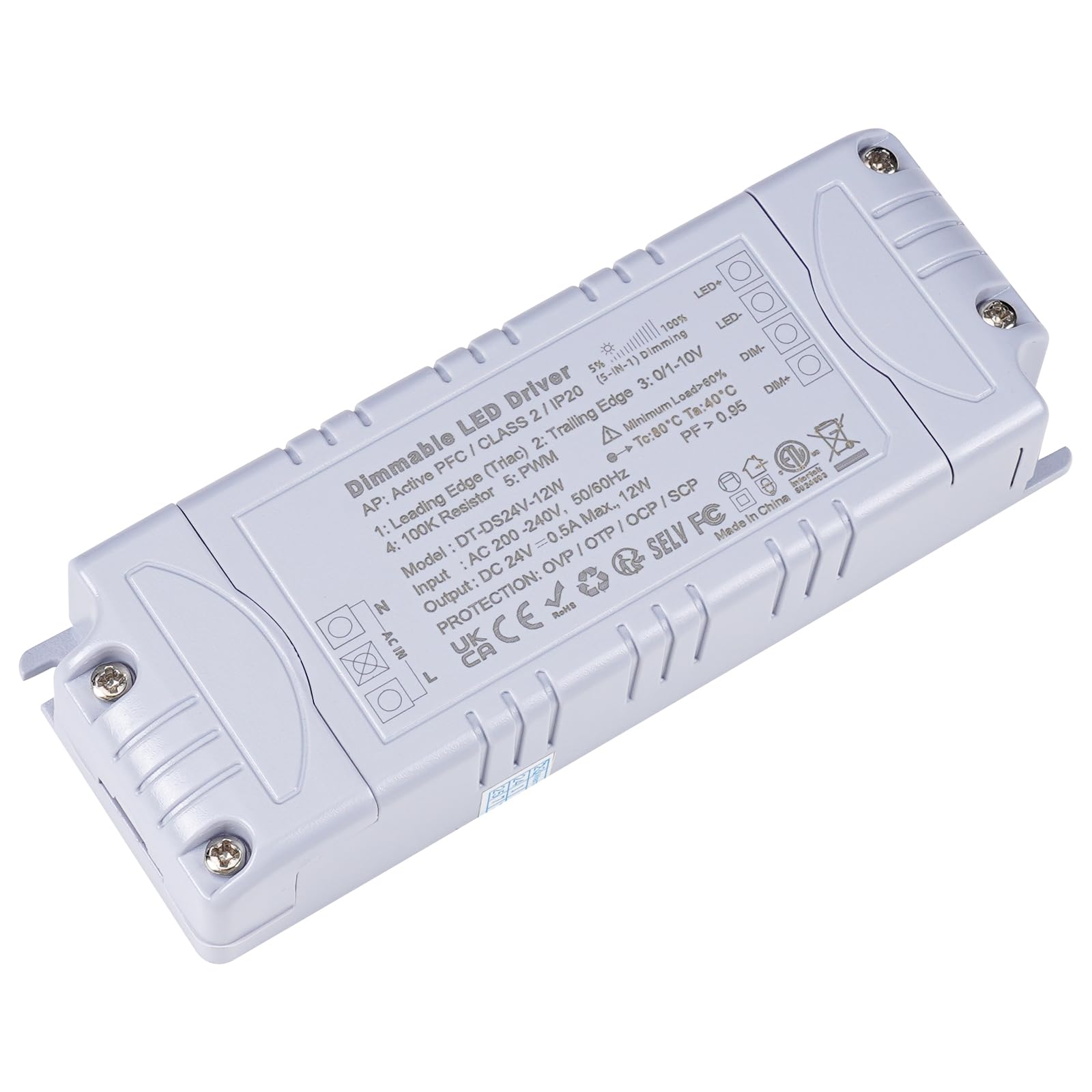 VARICART 24V LED Driver Dimmable TRIAC, 12W 0.5A LED Transformer 240V AC to 24V DC Constant Voltage Power Supply Adaptor, Regulated Low Voltage Transformers for Strip Light G4 MR11 GU5.3 Light Bulbs