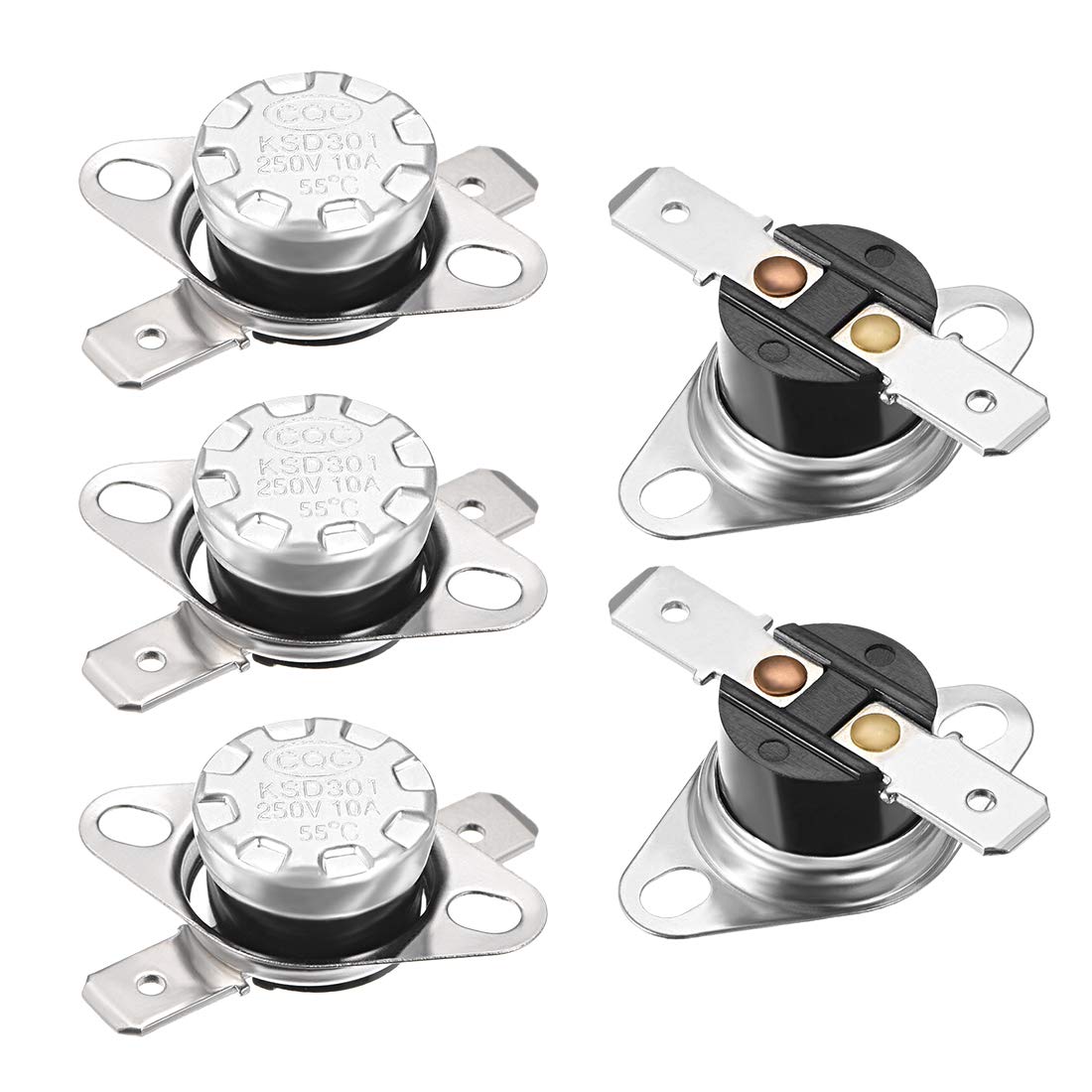 sourcing map KSD301 Thermostat 55°C/131°F 10A Normally Open N.O Adjust Snap Disc Temperature Switch 5pcs,Bakelite Material