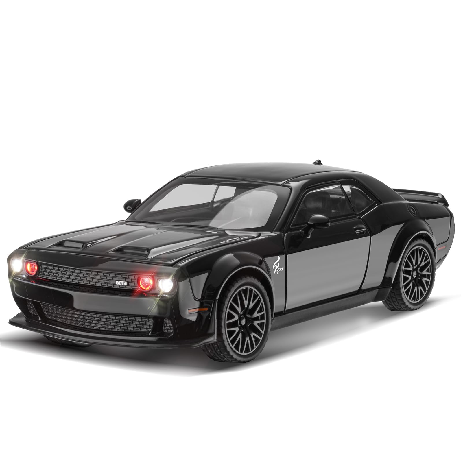MODVKVK Dodge Challenger 1:32 Model Car, Die-Cast Metal Toy Cars, Hellcat Toy with Sound and Light Pull-Back Function for Children Ages 3 and Up and Car Collectors (Black)
