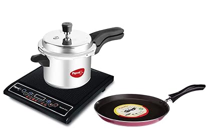 Pigeon Rapido Cute 1800 W Induction Cooktop with Induction Base Flat Dosa Tawa 280 and 3L Pressure Cooker