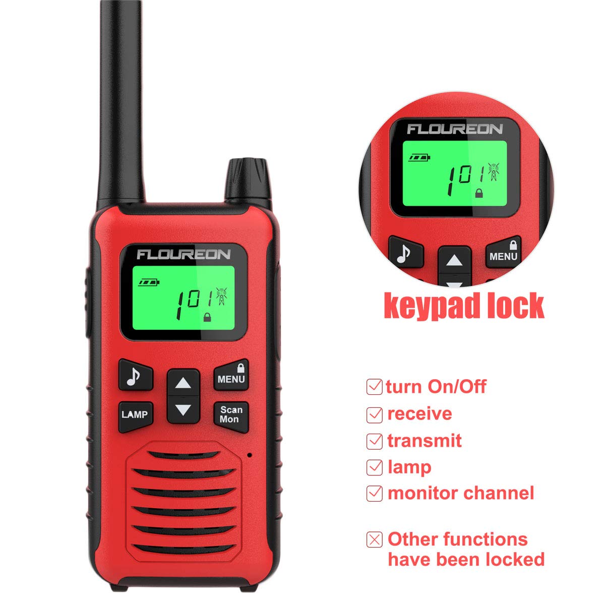 FLOUREON Walkie Talkies Kids Toy Interphone 2 Way Radio with LCD Display PMR 446MHZ Long Range Rechargeale for Field Survival Biking Hiking 1 Pair Red