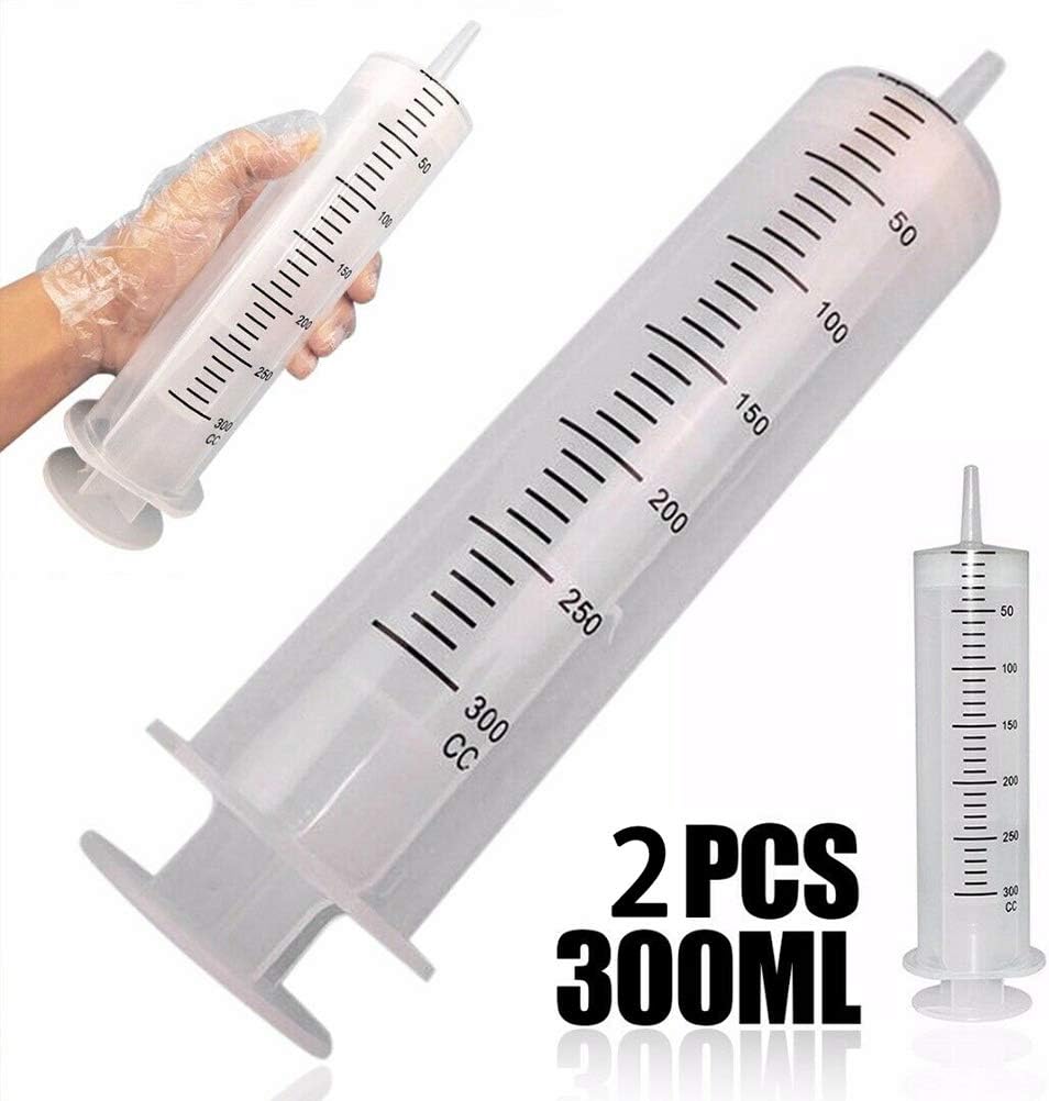 Yesoa 2Pcs 300ML/CC Plastic Syringe for Scientific Labs and Dispensing Multiple Uses Syringe Tools Injection Syringe Large Capacity Reusable Plastic Measuring Syringe Tool