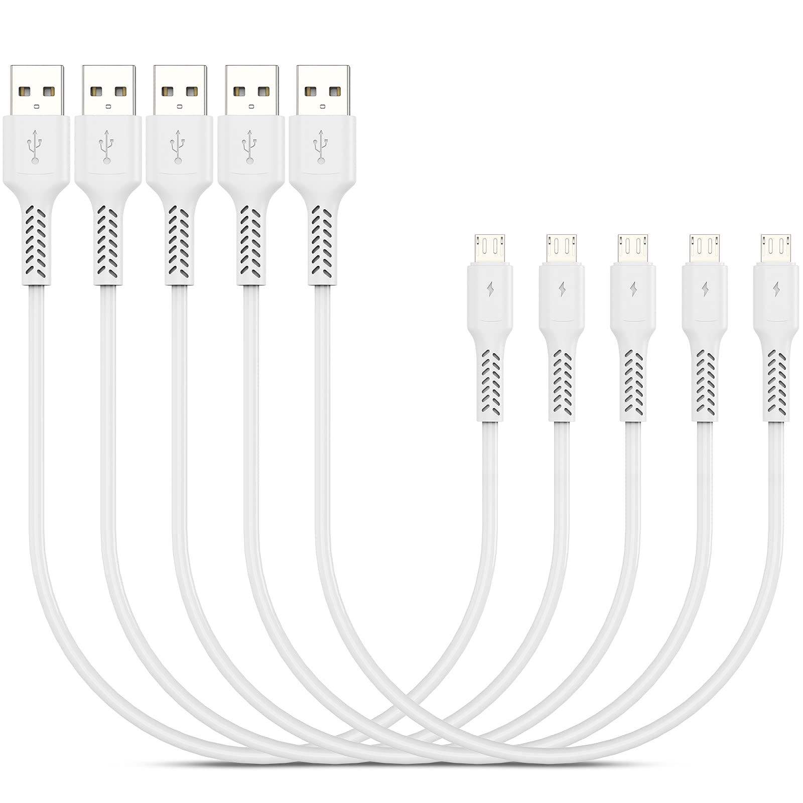 Short Micro USB Cable, PEAKLIFT 30cm 5Pack Fast Charging Cable 0.3m Micro USB Charger Lead Android Cable Compatible with Samsung Galaxy S7 S6 S5, Nexus, LG, PS4, HTC, Motorola, Kindle and More (White)