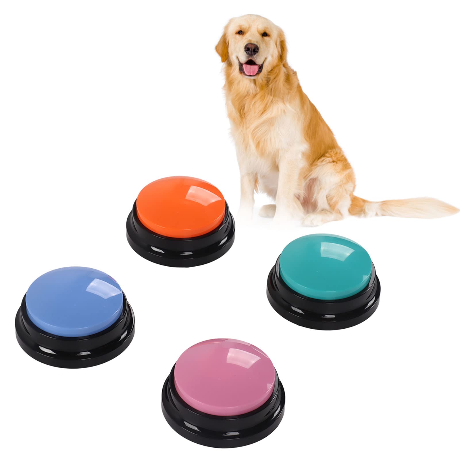 4Pcs Voice Recording Button, Recordable Dog Talking Buttons Set for Communication Dog Voice Command Buttons Training Buzzer, 30 Second Record for Cats Pet