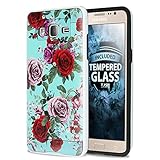 Galaxy J7 (2015) Case With TJS® Tempered Glass Screen Protector Included, Dual Layer Shockproof Tough Brushed Hybrid Armor Rubber TPU Drop Protection Case For Samsung Galaxy J7/J700 (Rose)