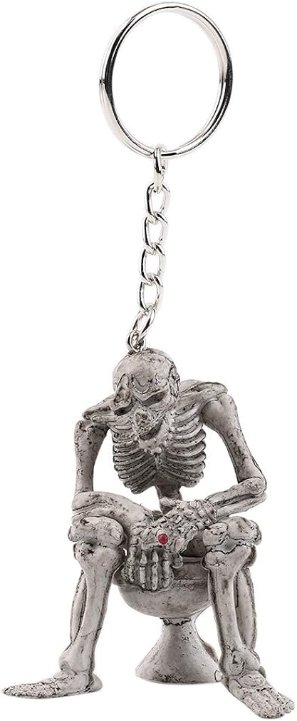Skeleton Skull Keychain Creative Skull On Toilet Punk Keyrings For Men Novelty Key Holder For Purse Or Bag