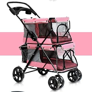 BTIR Pet Kinderwagen for 2 Hunde, Double-Deck 4 Räder Pet Hunde Katzen Spaziergänger mit Becherhalter