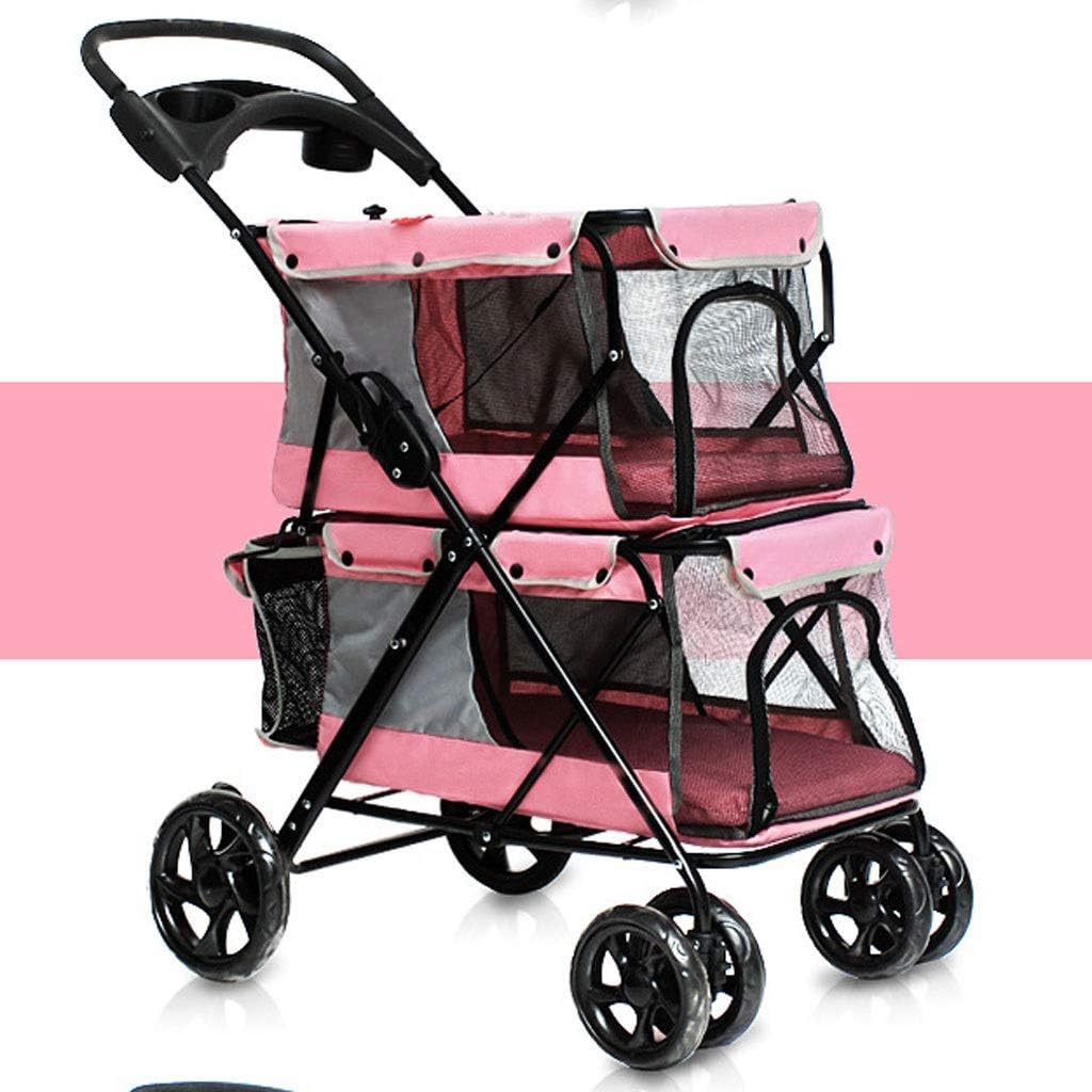 BTIR Pet Kinderwagen for 2 Hunde, Double-Deck 4 Räder Pet Hunde Katzen Spaziergänger mit Becherhalter