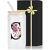 Monogrammed Glass Drinking Cup With Lid Straw Sympathy Bereavement Memorial Gift for Loss Father Dad Mother Mom Kids Husband Wife Loved Friends Pet Dog Cat Going Away Condolence Remembrance Grieving,S